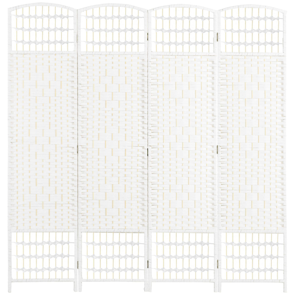 4-Panel White Wave Fiber Folding Privacy Screen, Freestanding Room Divider for Home Office