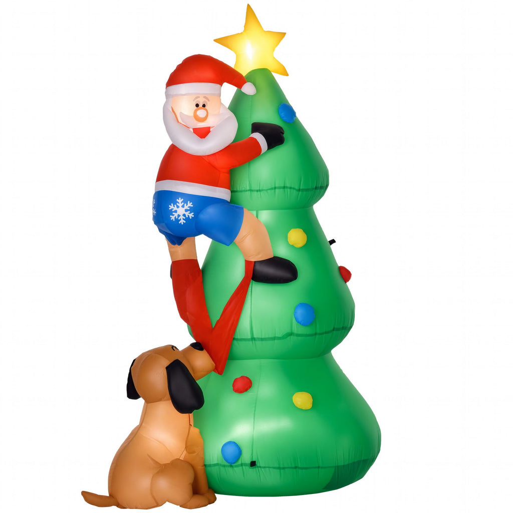 HOMCOM Inflatable Christmas Tree Decorations with Santa Claus annd Puppy Dog with LED, Outdoors Christmas Decor for Yard, Lawn