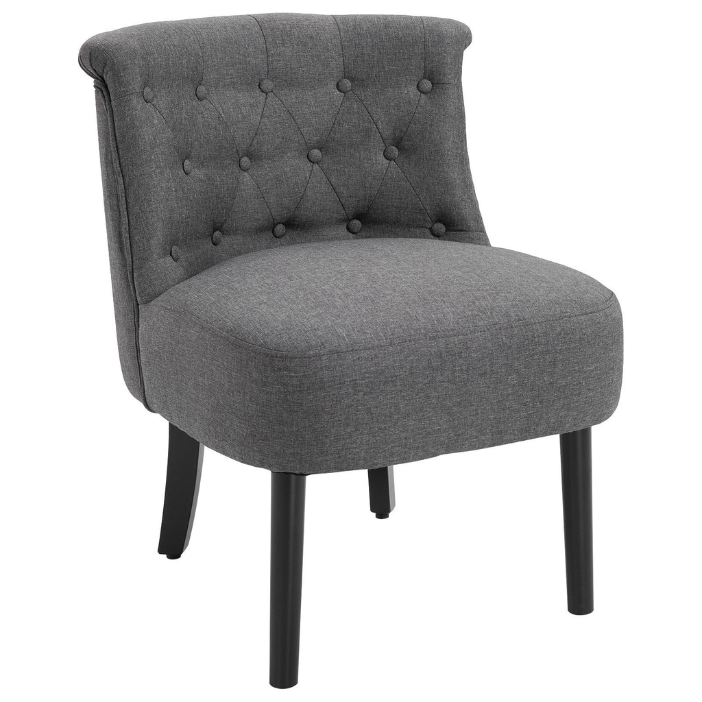 HOMCOM Modern Accent Leisure Chair with Mid Back Button-Tufted Upholstered Fabric and Wooden Legs for Living Room and Bedroom, Grey