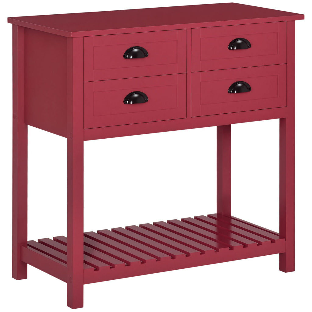 HOMCOM Sideboard Buffet Cabinet with Storage, Modern Coffee Bar Cabinet with 4 Drawers and Slatted Bottom Shelf, Console Table for Kitchen, Living Room, Dining Room, Hallway, Red
