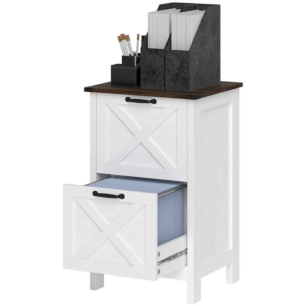 Vertical File Cabinet with 2 Drawers, Rustic Farmhouse Office Storage Cabinet for A4, Letter Size, Distressed White