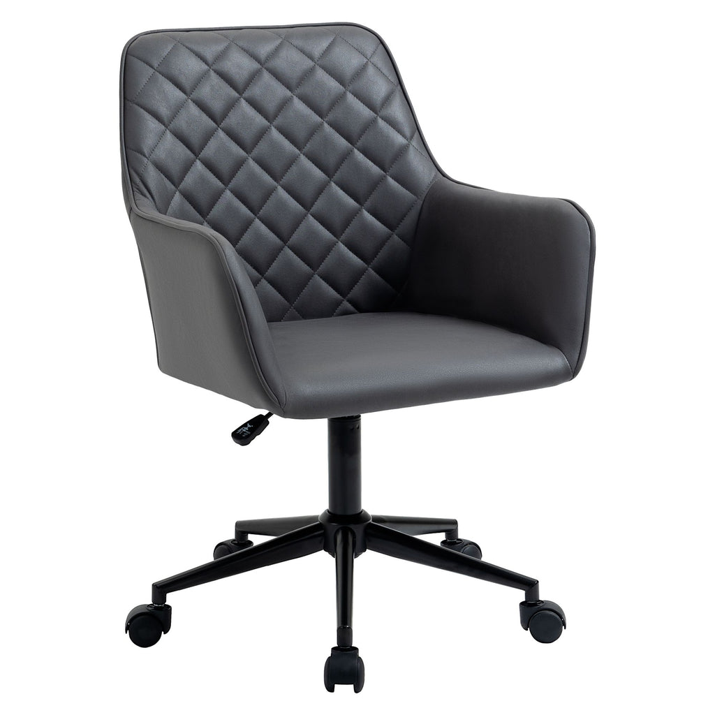 Home Office Chair with Adjustable Height Diamond Line Design Mid-Back Padded Armrests and 360 Wheels Dark Grey