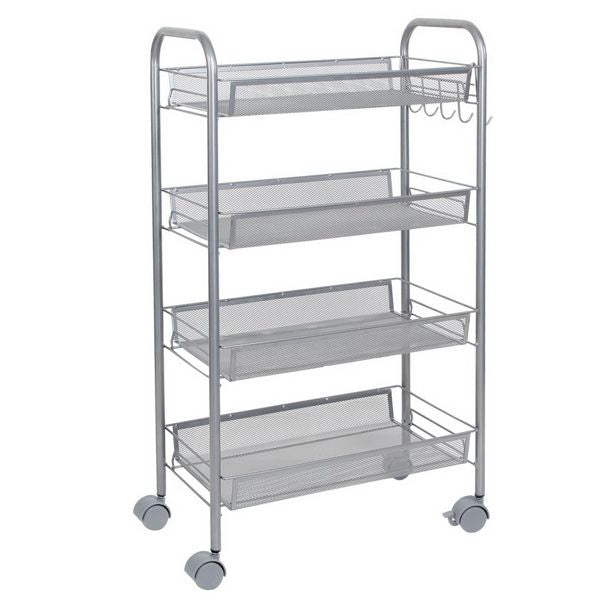 Honeycomb Mesh Style Four Layers Removable Storage Cart Silver