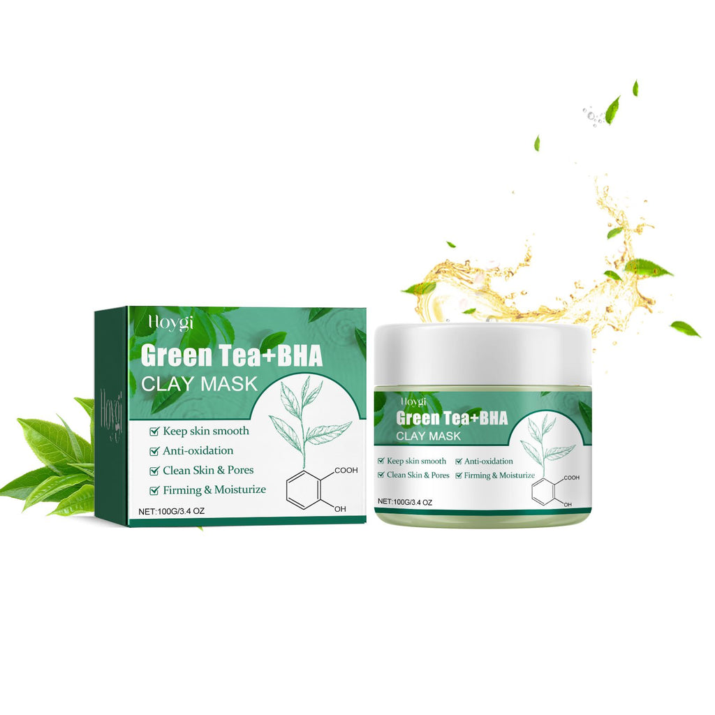 Hoygi Green Tea Cleansing Mud Mask, Facial Cleansing Moisturizing Skin Blackhead Acne Removing Mud Mask