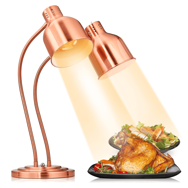 HT-221 US Standard 110V 500W Dual-Head Food Warmer Rose Gold Stainless Steel Standing Electric Food Heating Lamp