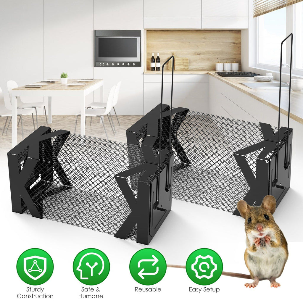 Humane Mouse Trap Cage, Non-Lethal (No Electricity/Glue/Chemicals), Heavy Duty 1.15mm Metal (Rustproof), Easy Catch & Release for Mice/Voles/Hamsters, Indoors/Outdoors Use