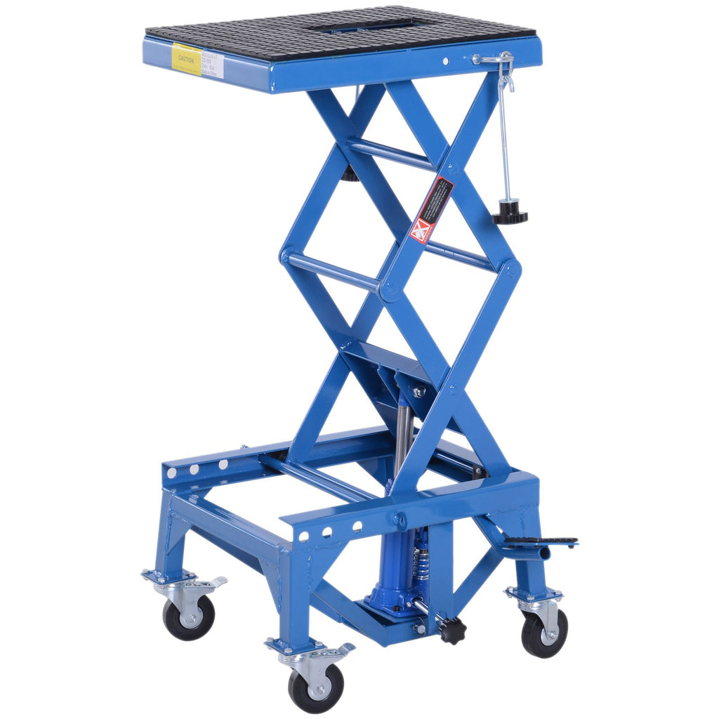 Hydraulic Motorcycle Scissor Jack Lift 300 Lbs with Foot Step Wheels for Dirt Bikes Manual Hoist Table Black