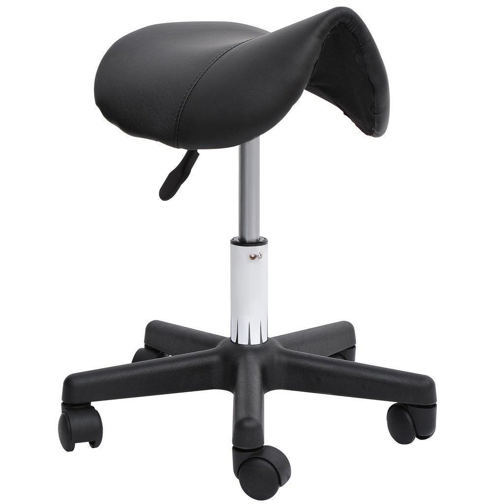 Hydraulic Swivel Rolling Stool, Adjustable Salon Tattoo Spa Chair in PU Leather Black for Professional Use
