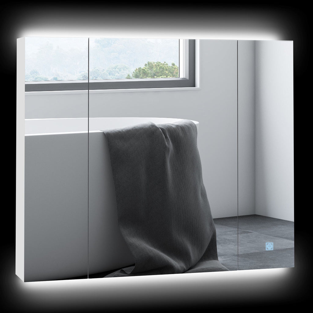 Illuminated Organization: White LED Bathroom Mirror Cabinet with Dimmer, USB & 3 Doors