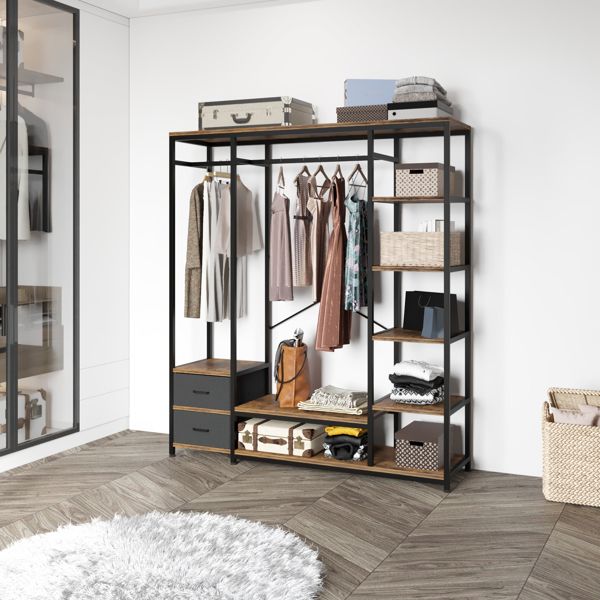 Independent wardrobe manager; clothes rack; multiple storage racks and non-woven drawer; bedroom heavy metal wardrobe storage rack; black