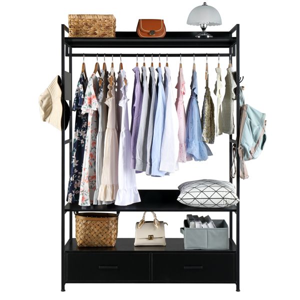 Independent Wardrobe Manager; Hanger; Multiple Storage Racks And Drawers; Heavy Metal Closet Storage Rack For Bedroom-Black