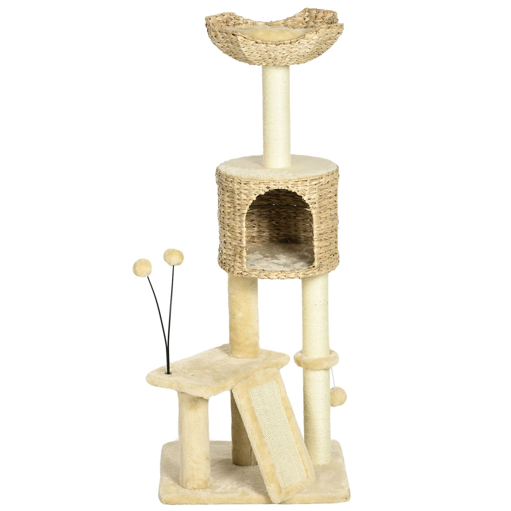 Indoor Kitty Playground: Beige Tower with Scratching Posts & Condos