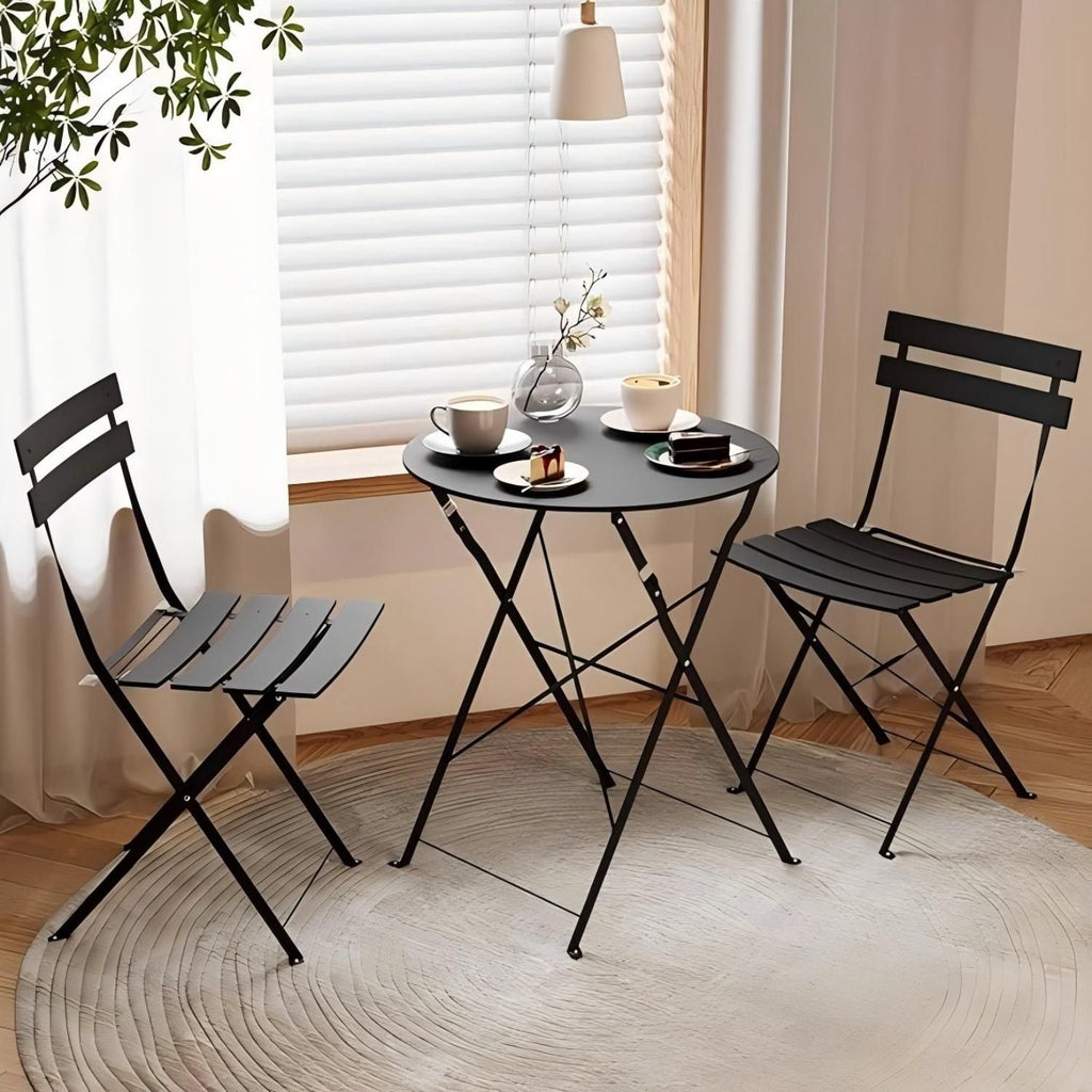 Indoor Outdoor 3-Piece Foldable Bistro Set Folding Outdoor Patio Furniture Sets 2 Chairs And 1 Table, Weather-Resistant Outdoor Indoor Conversation Set For Patio