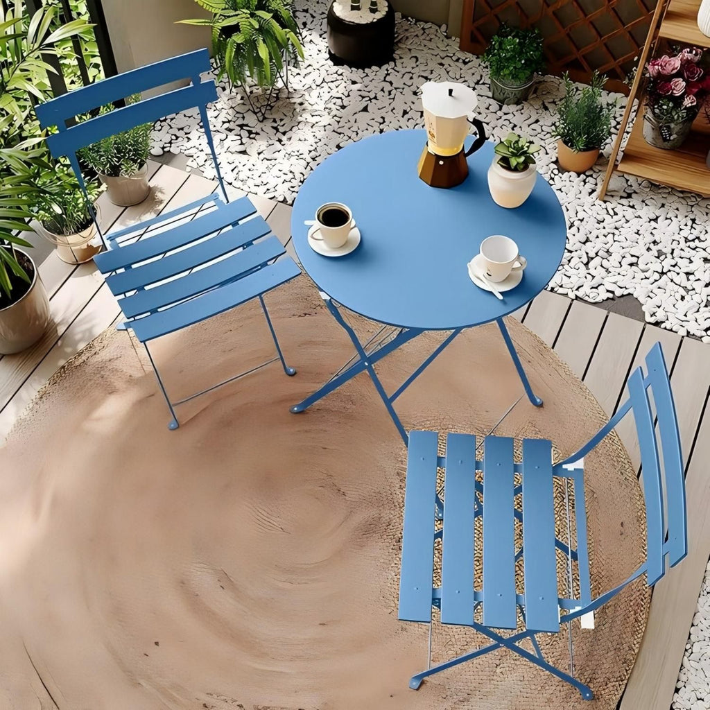 Indoor Outdoor 3-Piece Foldable Bistro Set Folding Outdoor Patio Furniture Sets 2 Chairs And 1 Table, Weather-Resistant Outdoor Indoor Conversation Set For Patio