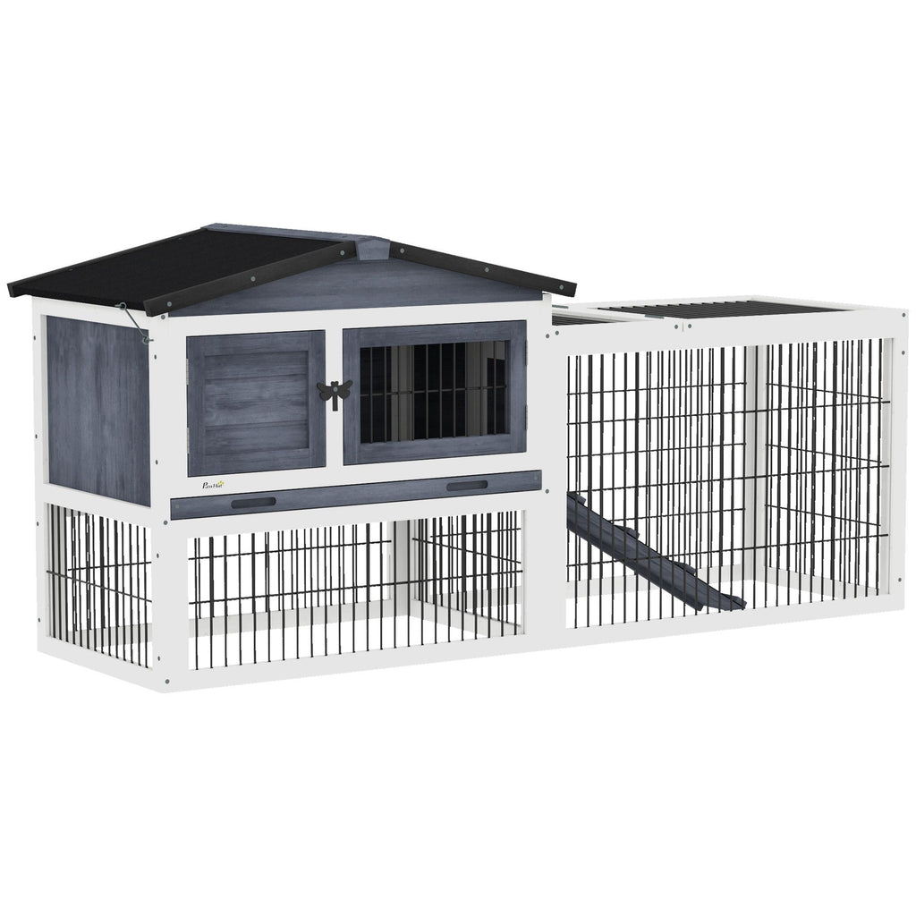 Indoor Rabbit Enclosure, House 59 2 Level Indoor Outdoor with Openable Top Dark Gray
