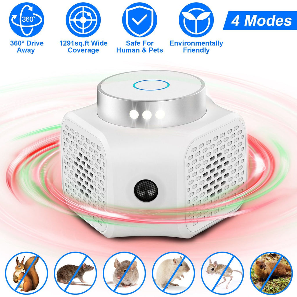 Indoor Ultrasonic Electronic Device, Dual Ultrasonic Speakers with 2235KHz & 25KHz Frequency, 4 Operation Modes, 9LED Strobe Light, Rated 3229 Sq.ft Coverage for Home Garage Basement Warehouse