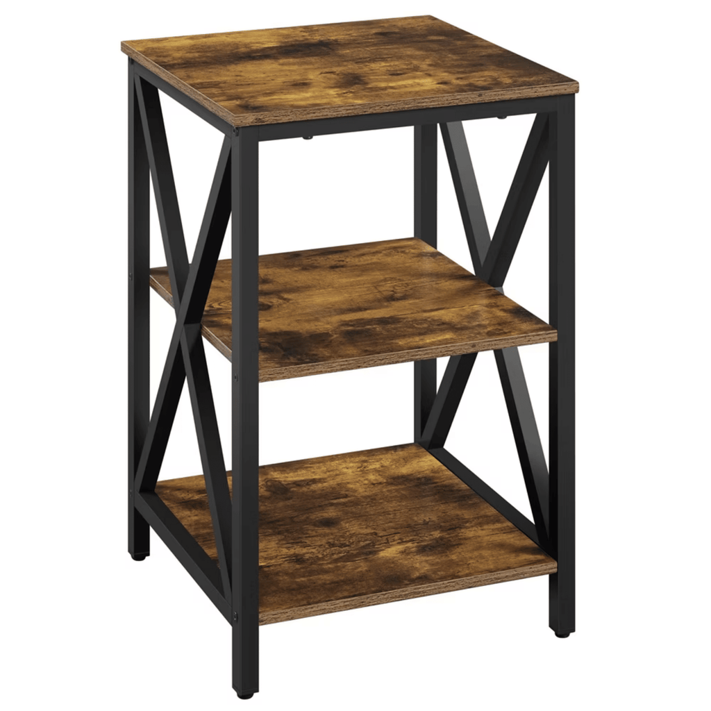 Industrial 3-Tier Wooded EndTablewith Metal FrameforLiving Room, Rustic Brown