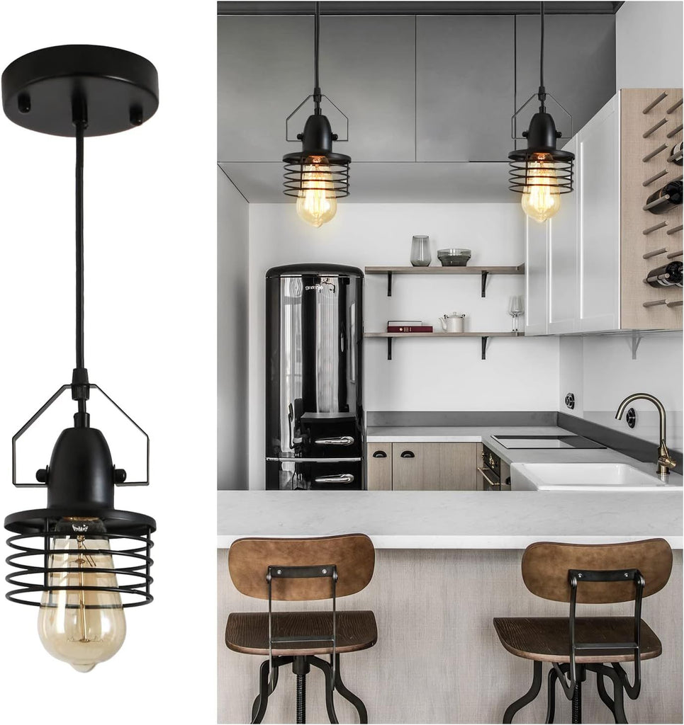 Industrial Black Pendant Light Metal Cage Pendant Lights Dining Room Hanging Lighting Spring Shade,E26 Bulb(1 Light) [No Bulb][Unable ship on weekends, TK/TEMU only for pickup]