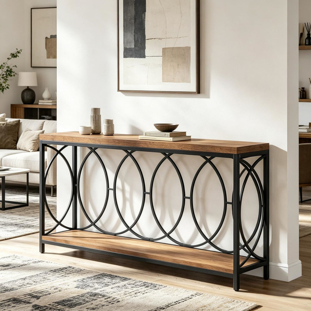 Industrial Console Table with Adjustable Foot for Hallway