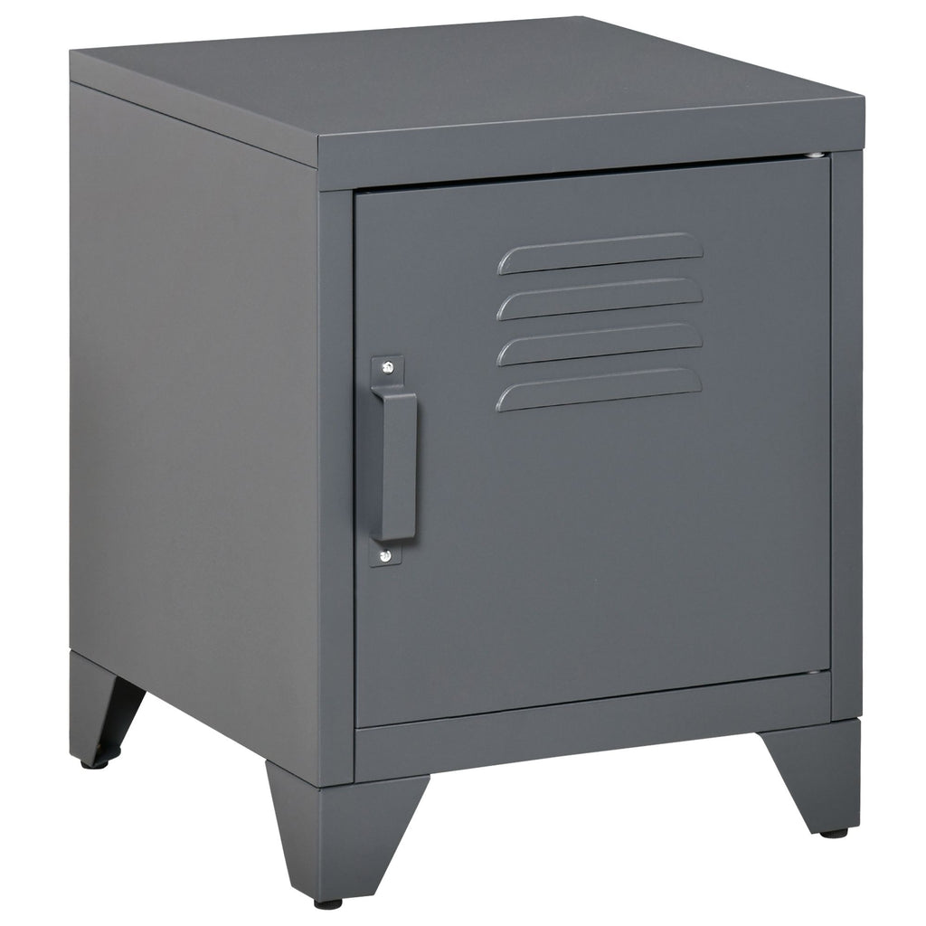 Industrial Grey Side Table, Storage, Locker Door, Adjustable Shelf, for Living Room