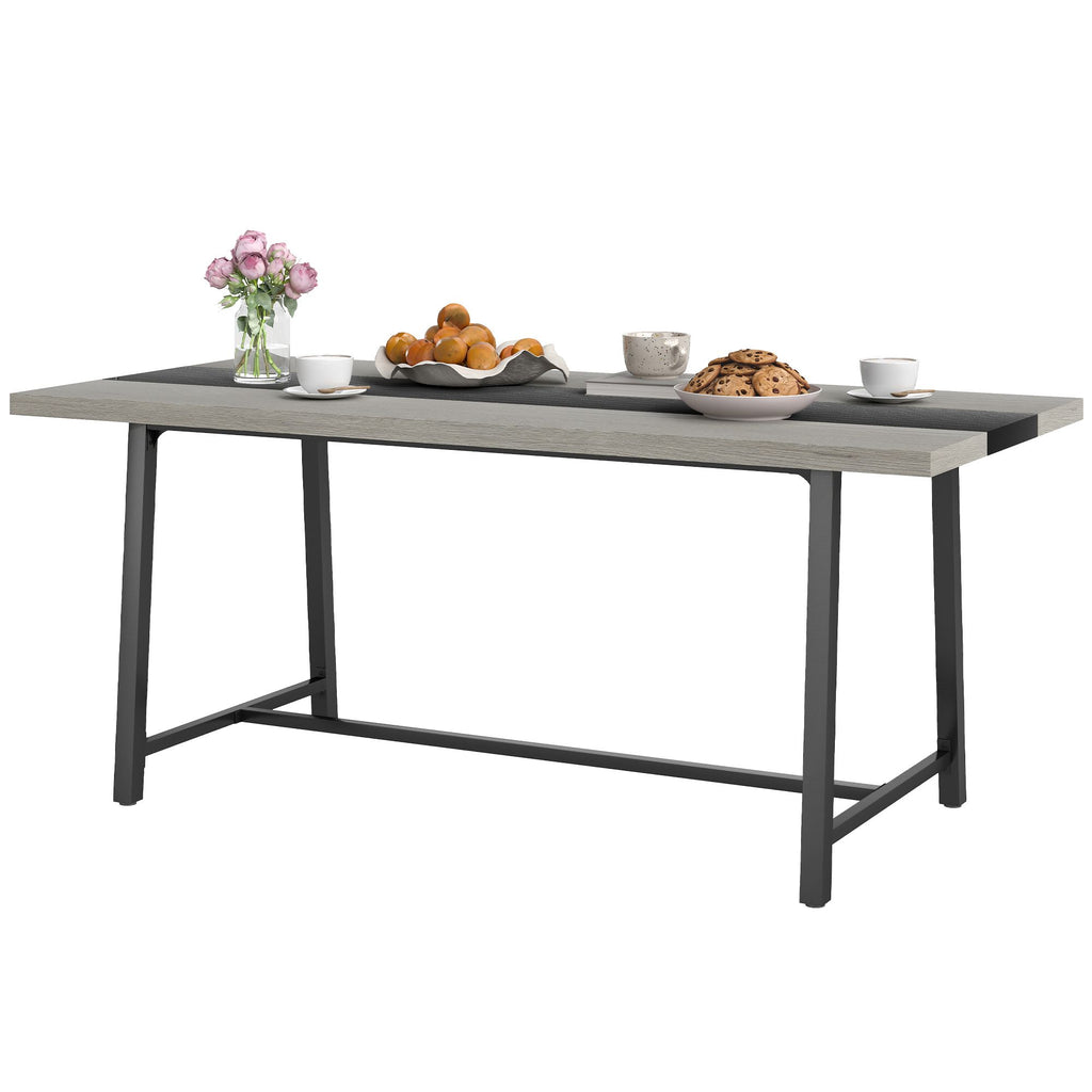 Industrial Kitchen Table for 8 People, 70.9" Long Dining Table with Large Tabletop and Steel Legs for Dining Room, Gray