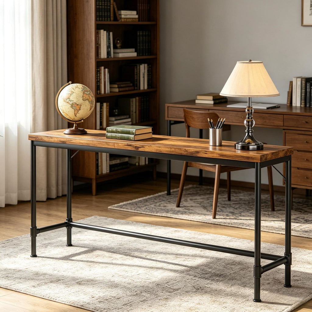 Industrial Long Console Table with Adjustable Feet for Living Room