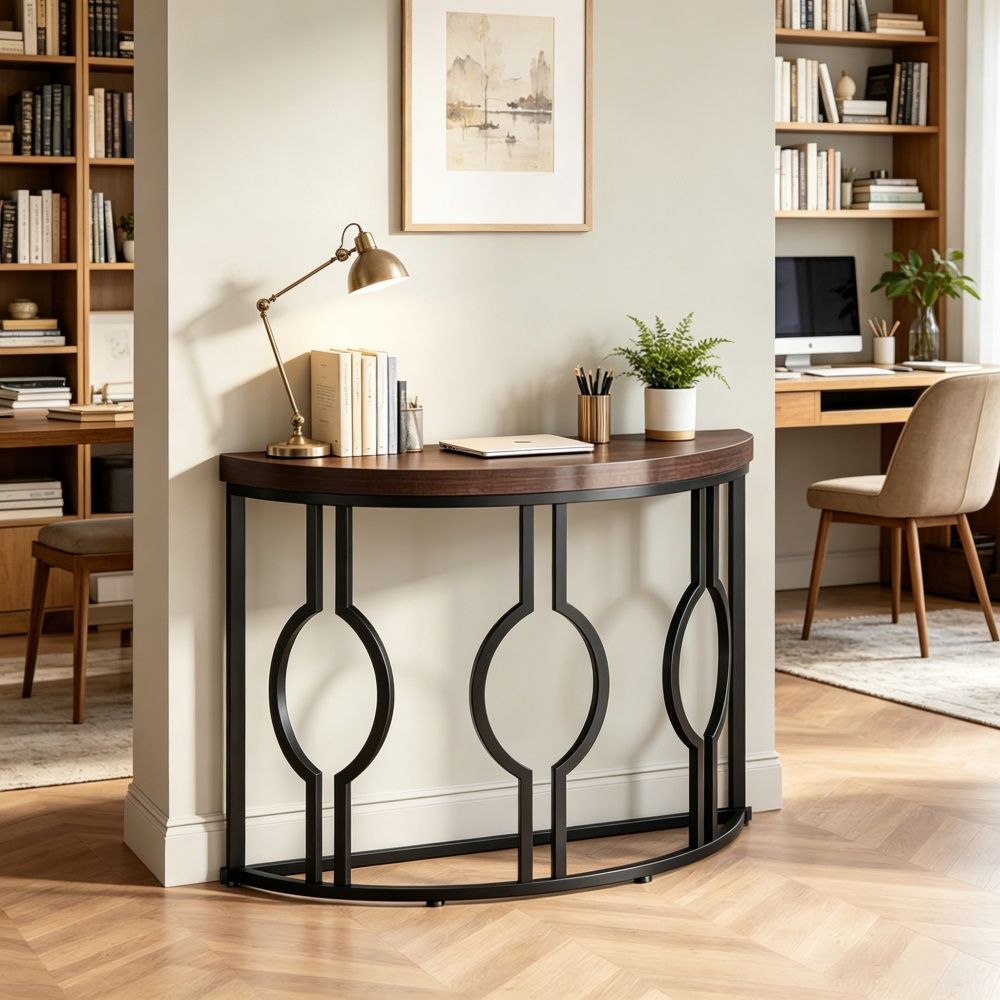 Industrial Long Console Table with Adjustable Footpads for Living Room