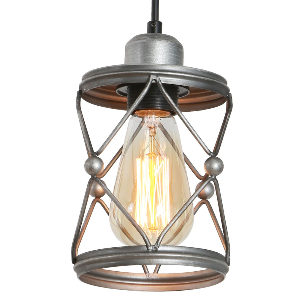 Industrial Pendant Lighting for Kitchen Island, Rustic Mini Cage Pendant Light, Farmhouse Pendant Lamp with Silver Grey[Unable ship weekends, TK/TEMU only for pickup]