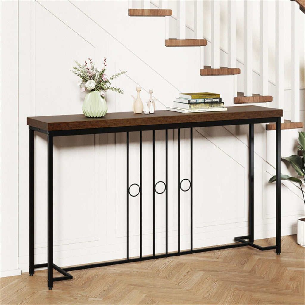 Industrial Sofa Table with Rustic Wood Top, 55" Narrow Console Table 175 LBS Capacity