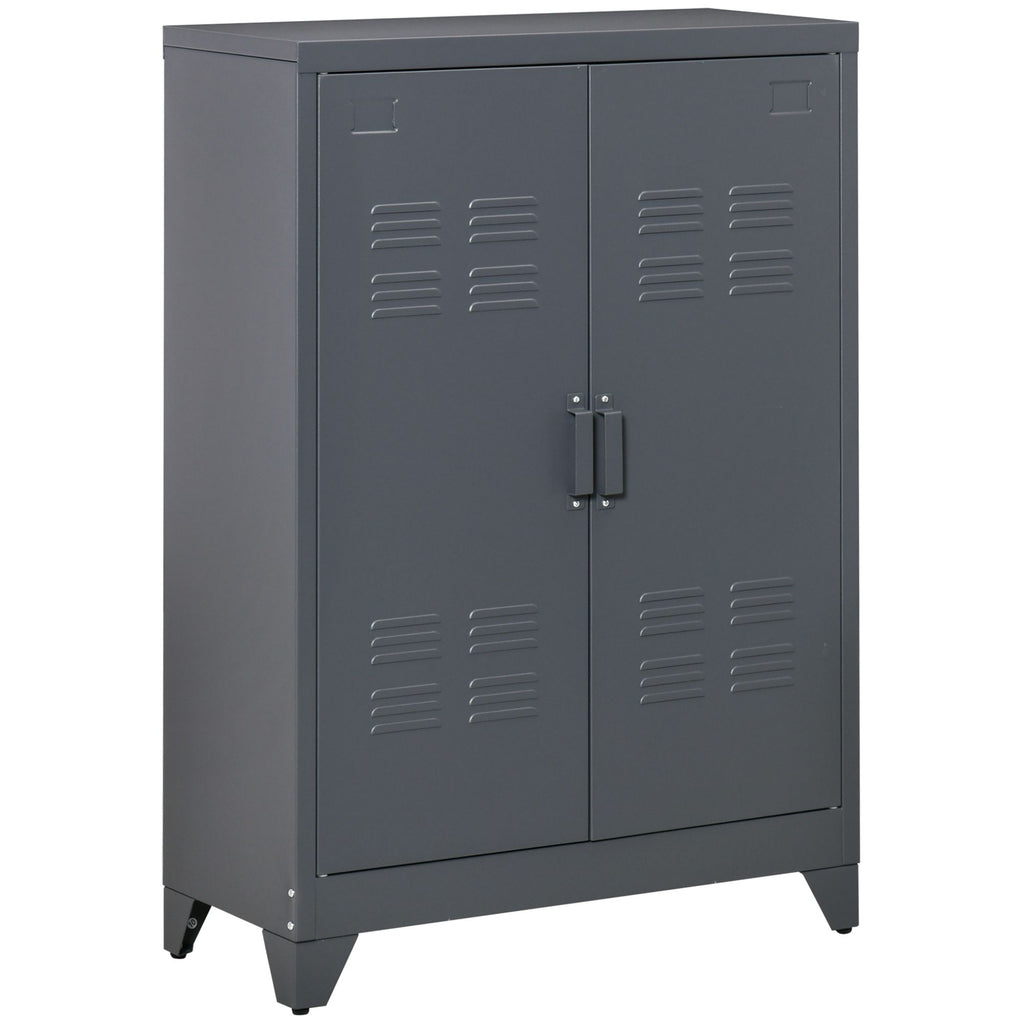 Industrial Steel Storage Cabinet 2-Tier Adjustable Shelves Metal Organizer for Living Room Home Office Gray
