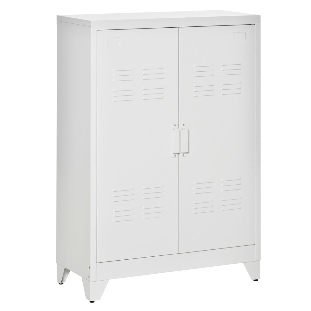 Industrial Steel Storage Cabinet 2-Tier Adjustable Shelves Metal Organizer for Living Room Home Office White