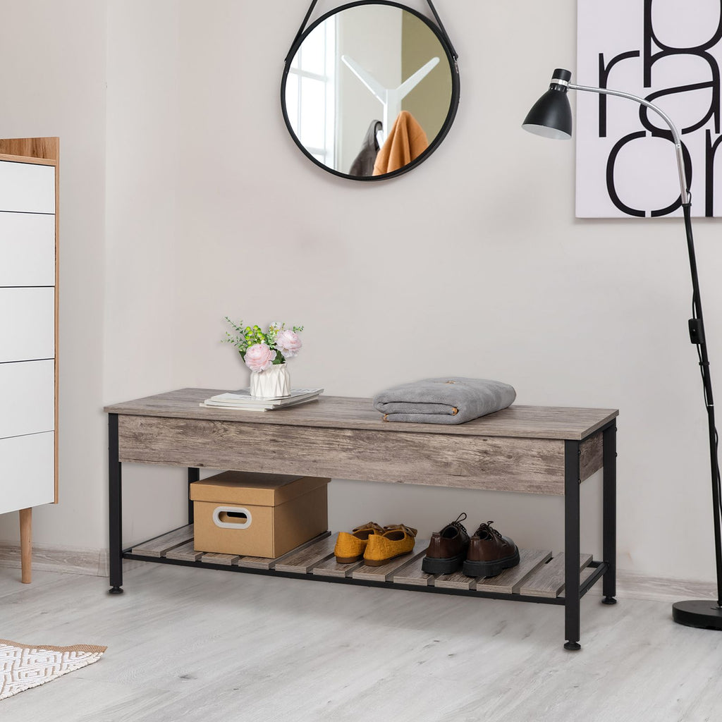 Industrial Storage Bench, Entryway Lift Top Shoe Storage Bench in Dining Room, Hallway, Living Room Metal Frame RT