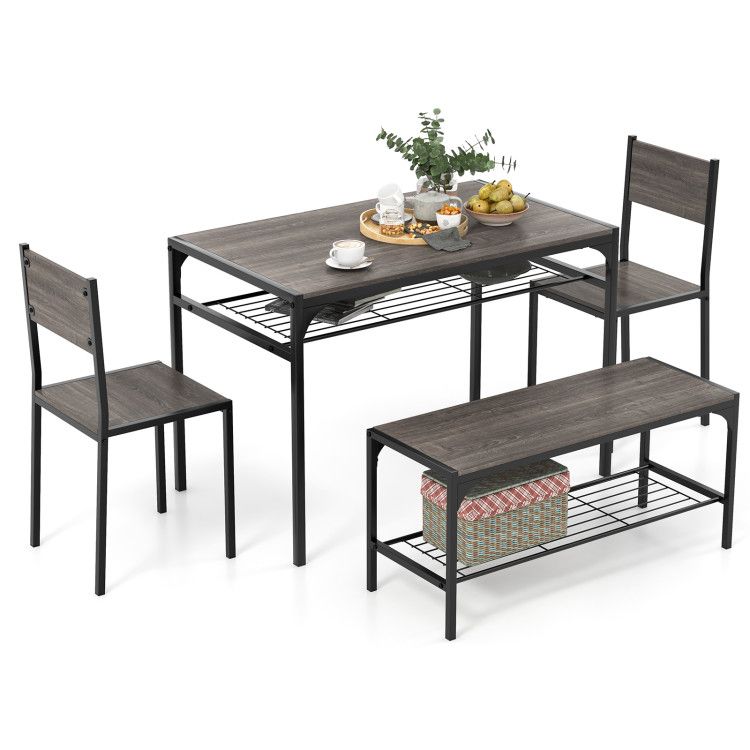 Industrial Style Rectangular Kitchen Table with Bench and Chairs