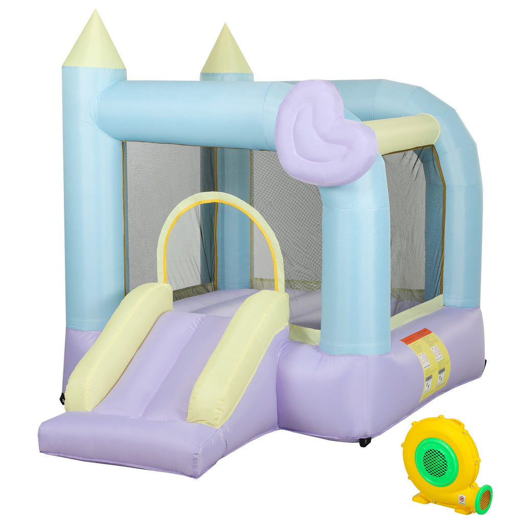 Inflatable Bounce House with Air Blower, Slide, Stakes, Repair Patches, Storage Bag, for Kids Ages 3-8, 98" x 65" x 79"