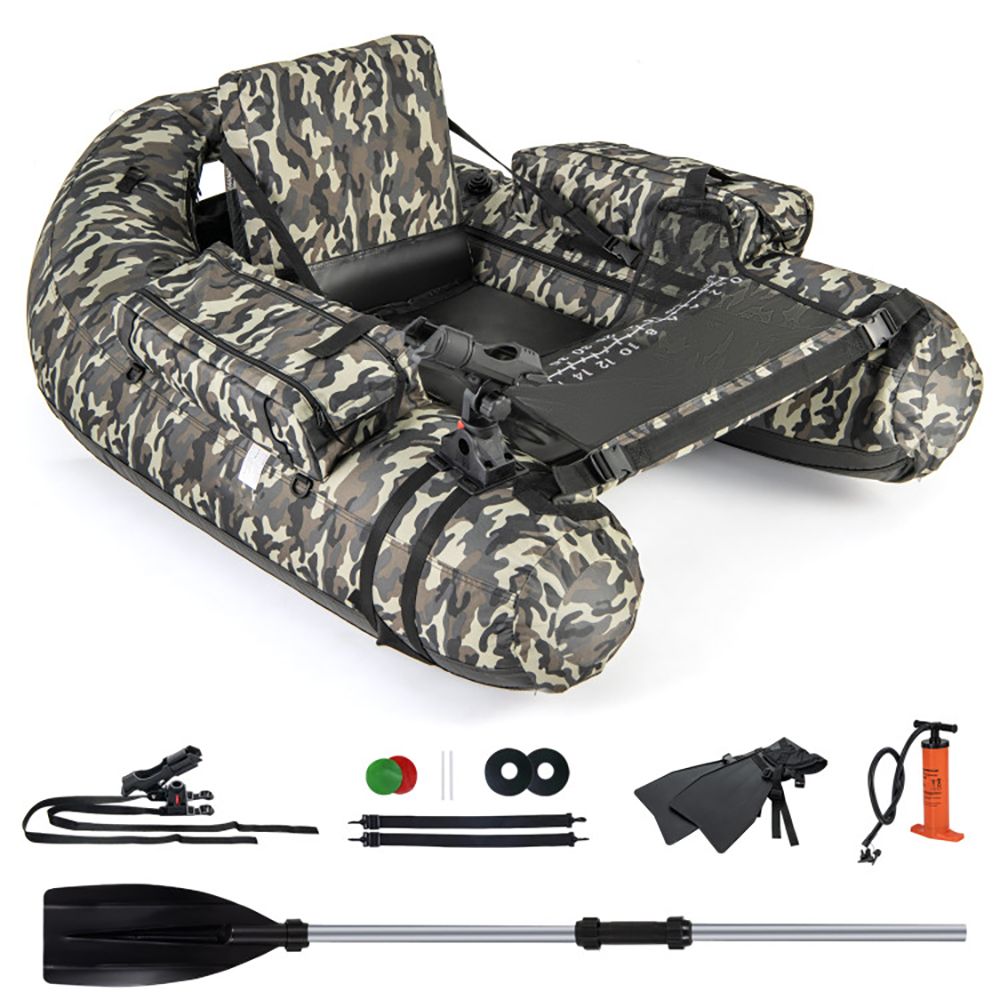 Inflatable Float Tube with Fish Ruler Rod Holder and Storage Pockets