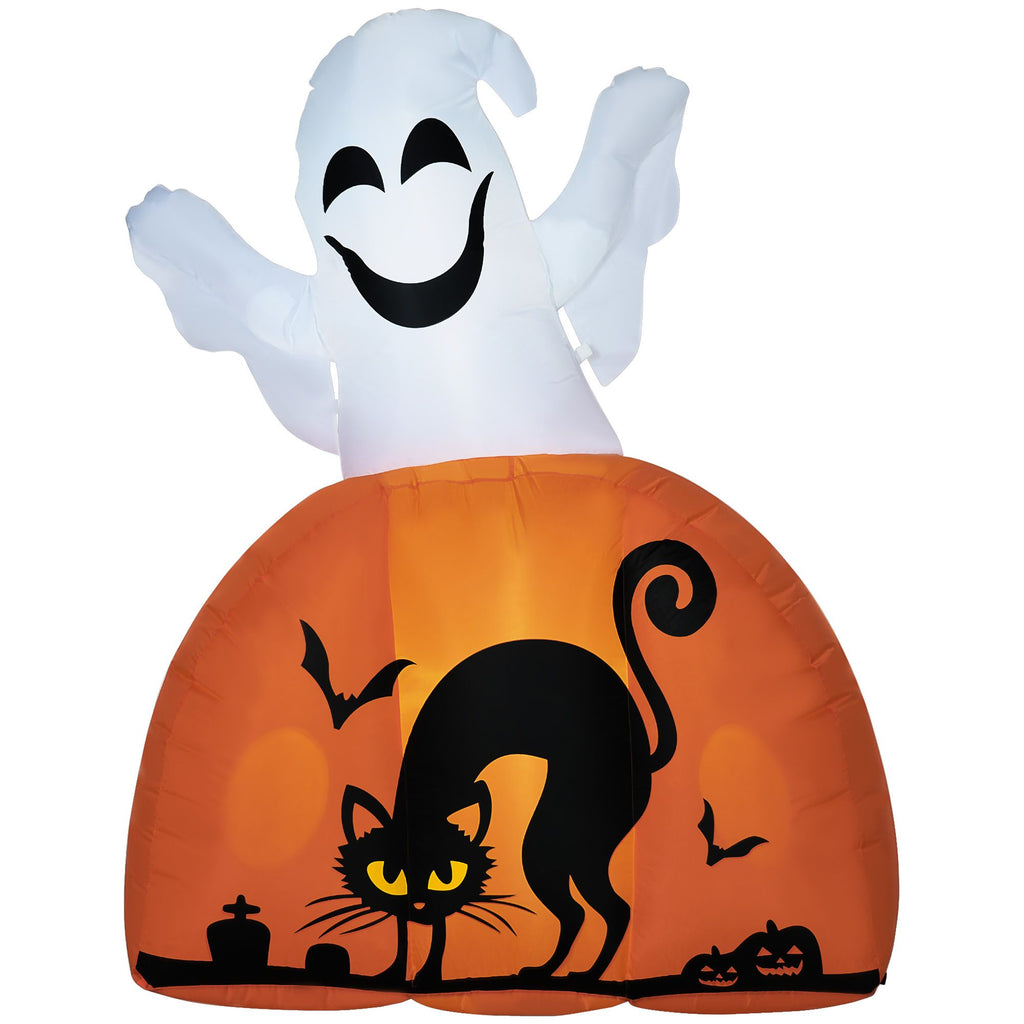Inflatable Halloween Decor 5ft Ghost with Pumpkin Base Outdoor LED Lights