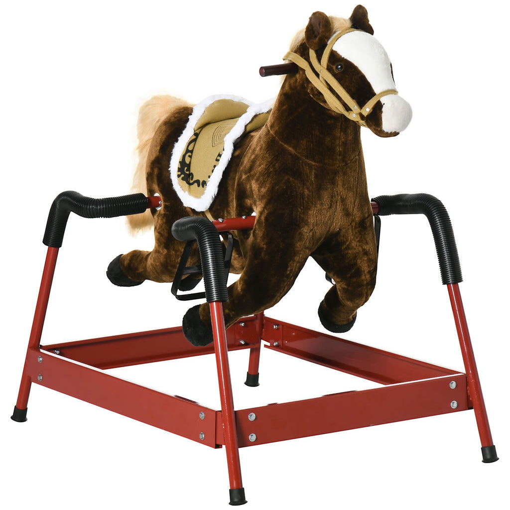 Interactive Spring Rocking Horse Dark Brown Realistic Sounds for Kids 5-12 Years