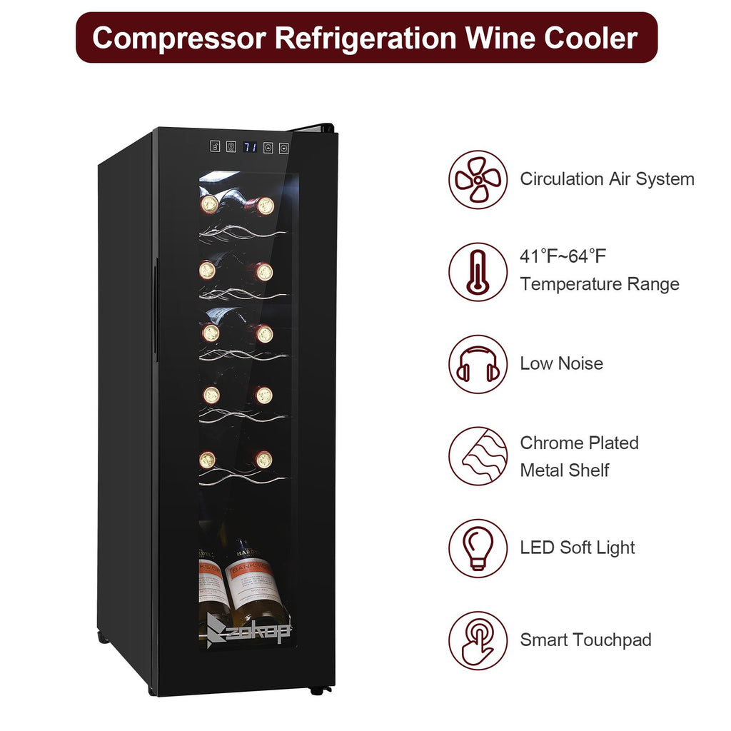JC-34 115V 85W 1.2cu.ft/34l Electronic Wine Cabinet Cold Rolled Sheet Transparent Glass Door / 12Bottle with Display Black