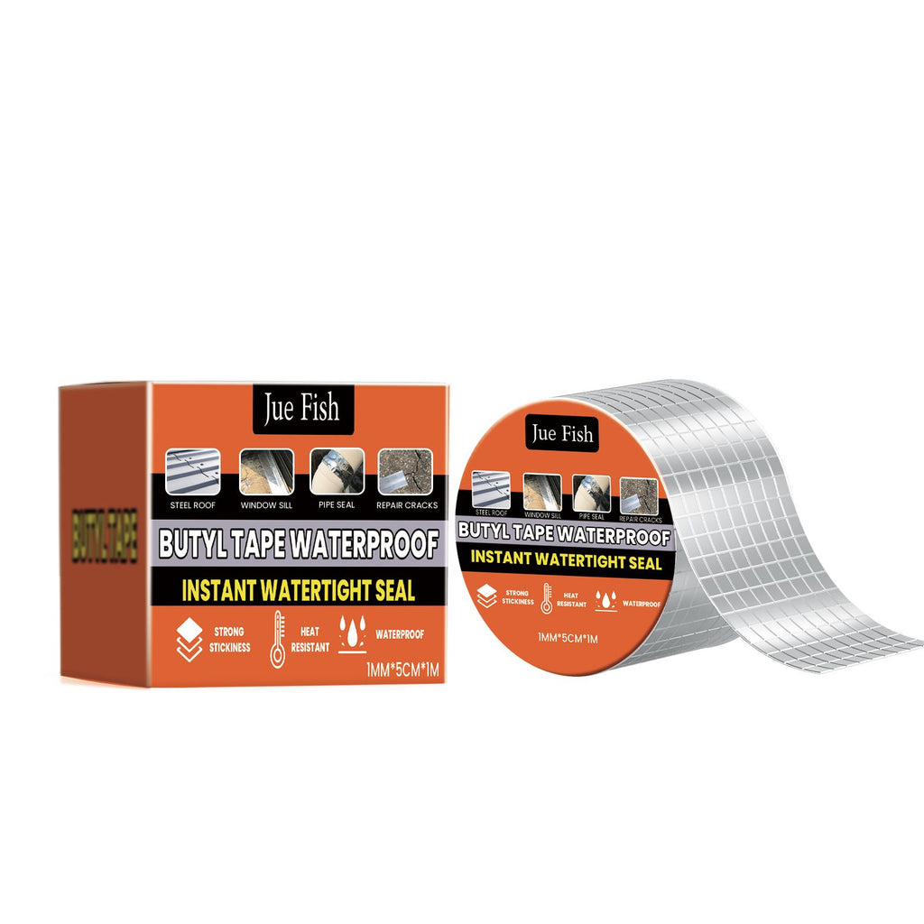 Jue-Fish Waterproof Butyl Tape, Roof Leakage Plugging Moisture-Proof High-Stick Self-Adhesive Aluminum Foil Waterproof Roll