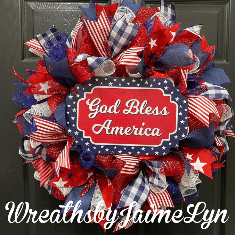 July 4th Wreath Patriotic American Wreath God Bless America, Red White Blue Flower Front Door Wreath, Memorial Day Independence Day, 4Pcs