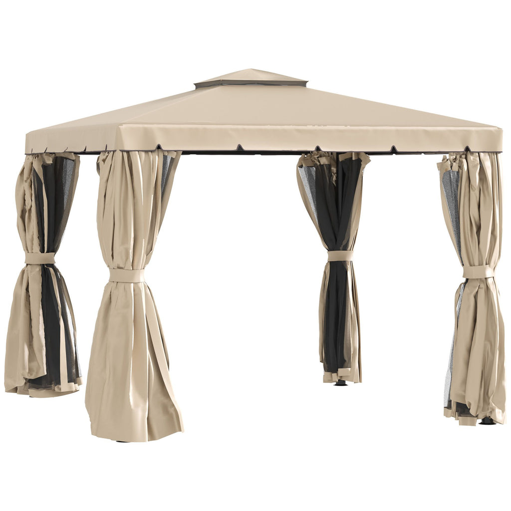 Khaki Gazebo: 10'x10' Outdoor Canopy with Netting Curtains & Double Vented Roof