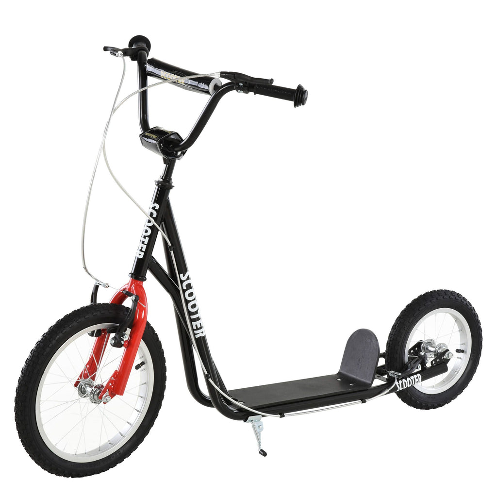 Kick Scooter with Adjustable Handlebar, Teens Ride On Toy w/ Front and Rear Dual Brakes Inflatable Wheels, For 5+, Black