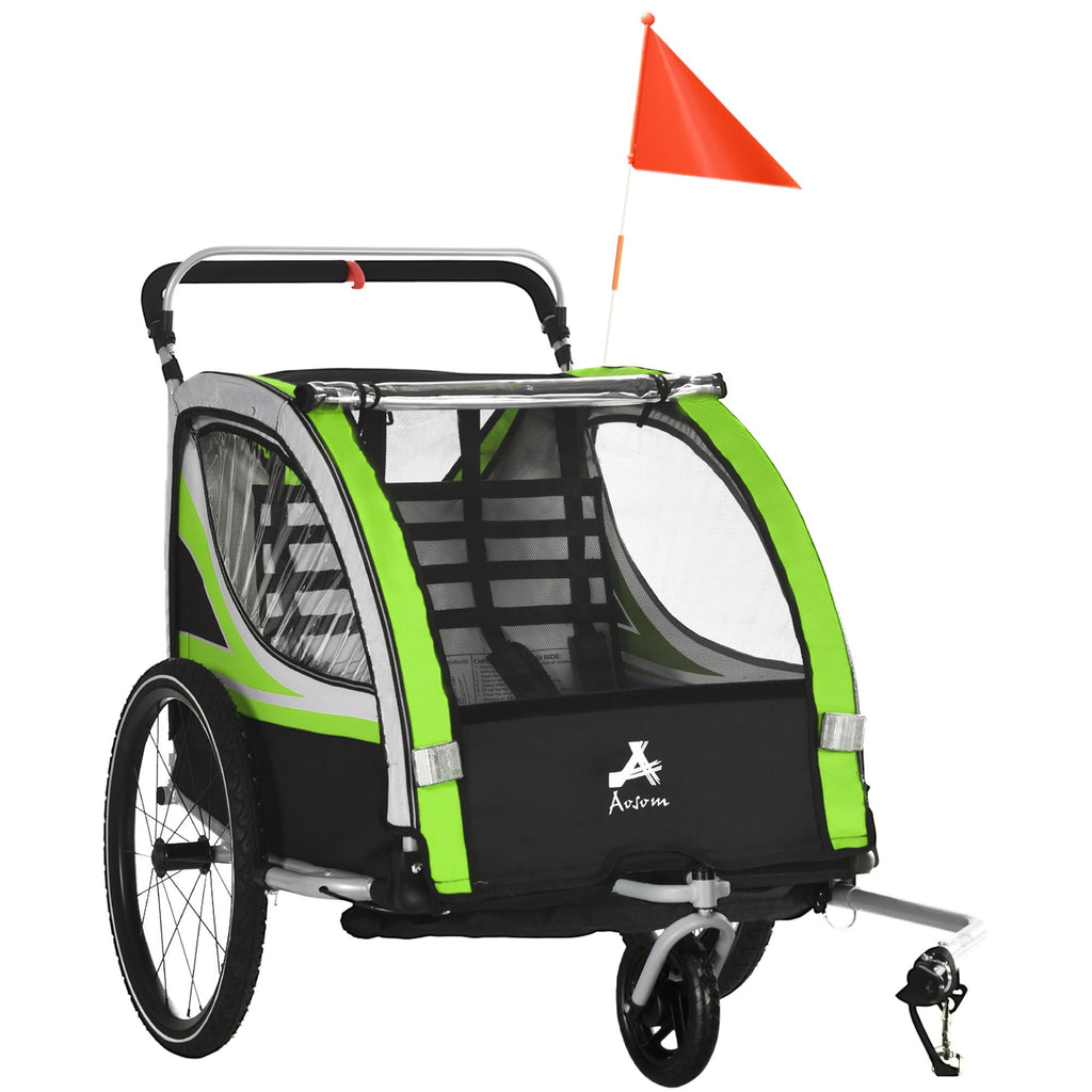 Kiddie Cruiser: 3-in-1 Emerald Bike Trailer, Stroller & Jogger with Safety Harnesses & Storage Galore