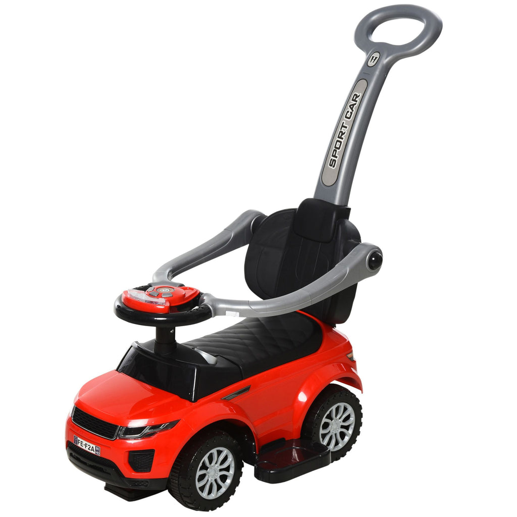 Kids 3 in 1 Push Car Ride-On Stroller Sliding Walking Toy with Horn Music Light Secure Bar for Boys Girls 1-3 Years Old Red