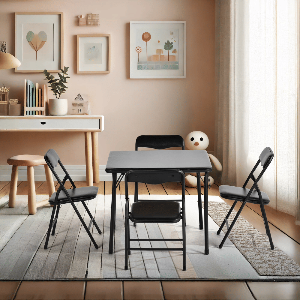 Kids 5-Piece Folding ActivityTableand Chair Set, Classic Black (Shipment from Walmart)