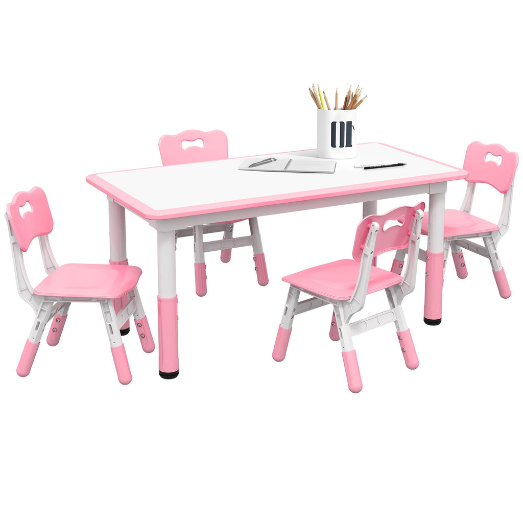 Kids Activity Table & Chair Set, 4 Chairs, Adjustable Height, Easy-Clean, Green, Perfect for 1.5-5 Yrs, Play & Learning