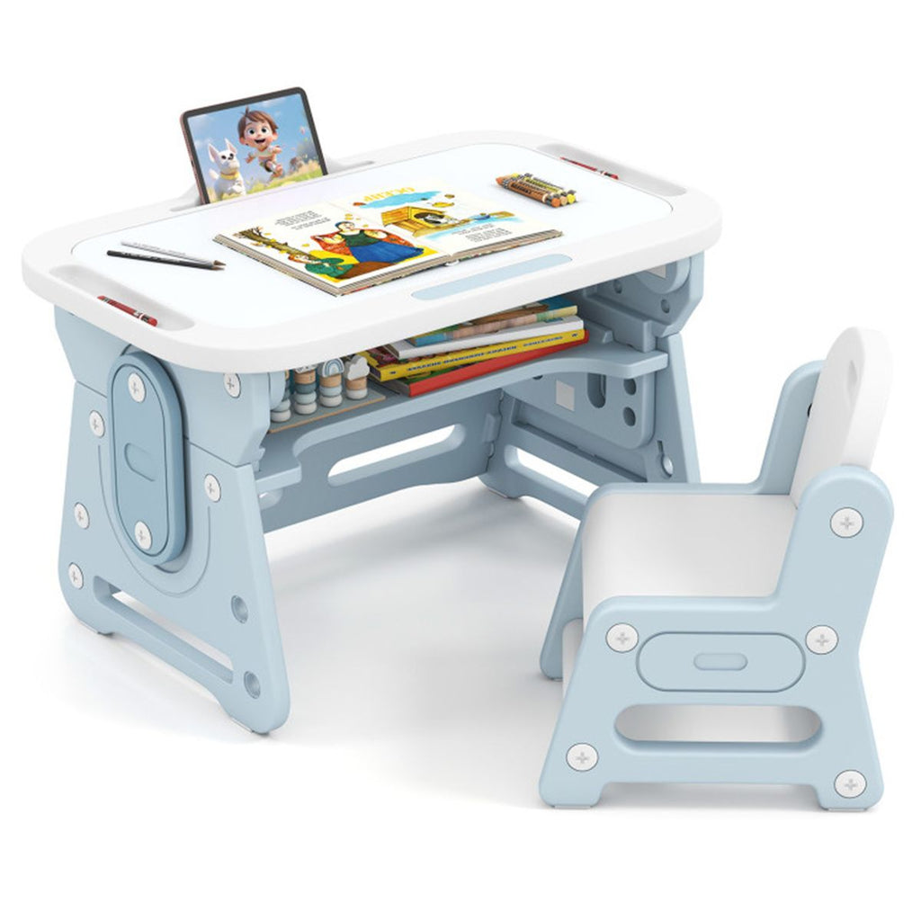 Kids Activity Table with Abundant Storage - Concave Shelf (Books/Toys) + Side Pen Slots + Book/Tablet Stand, 31.5"x19.5"x19.5" Table Size