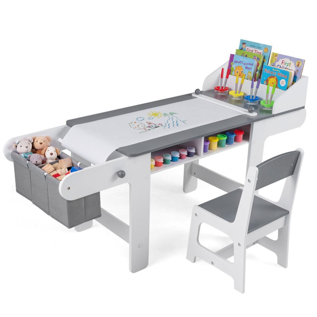Kids Art Table & Chair Set with Replaceable Paper Roll, Large Storage Toddler Activity Desk