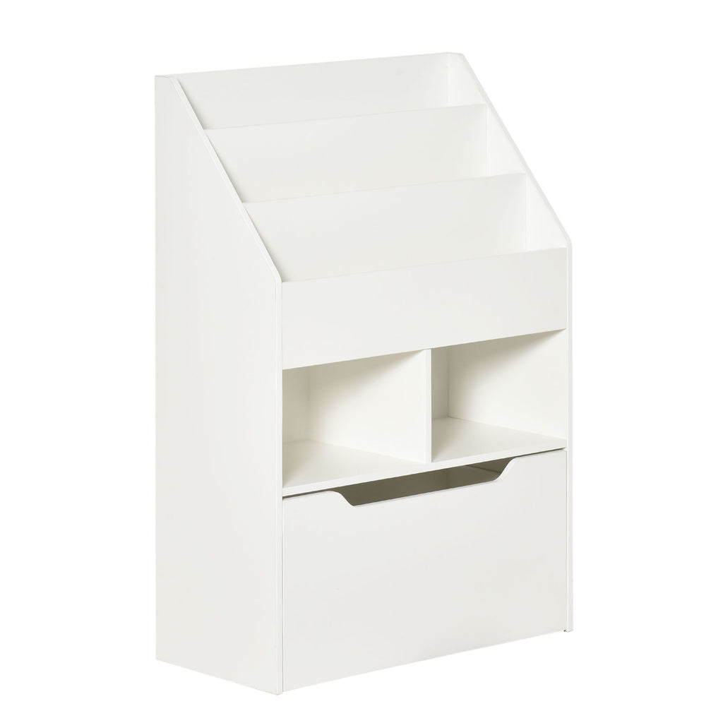 Kids Bookcase and Toy Storage, White Multi-Shelf Organizer with Drawer for Bedroom, Playroom