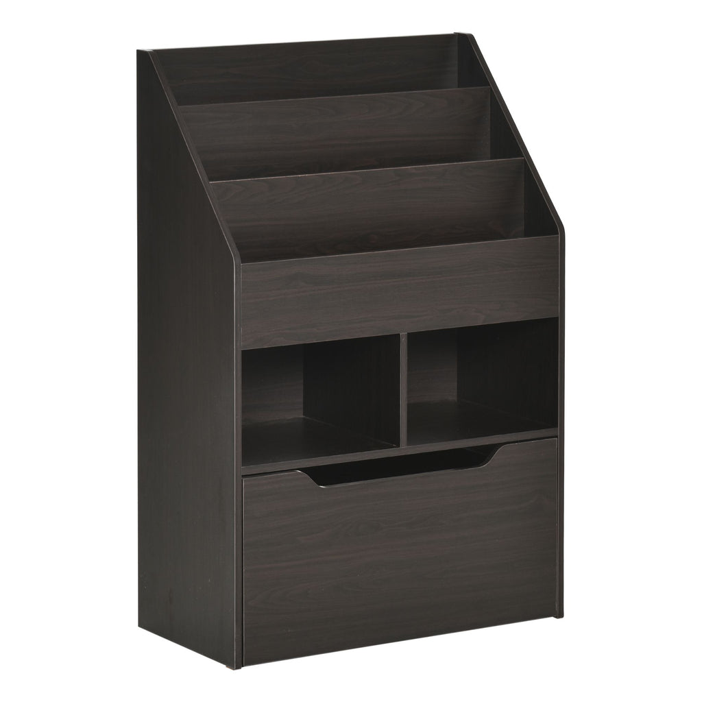 Kids Bookcase, Multi-Shelf Organizer with Mobile Drawer, Brown Storage for Books, Magazines, Toys in Bedroom, Playroom